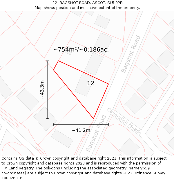 12, BAGSHOT ROAD, ASCOT, SL5 9PB: Plot and title map