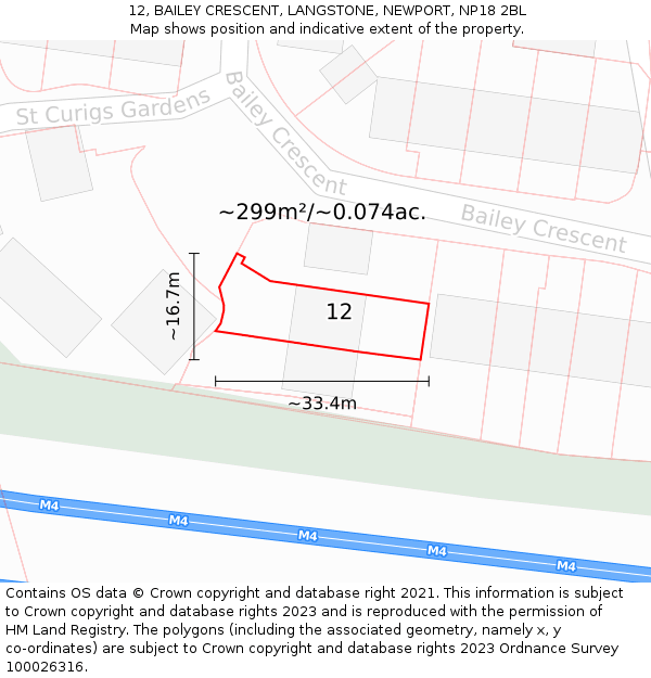 12, BAILEY CRESCENT, LANGSTONE, NEWPORT, NP18 2BL: Plot and title map