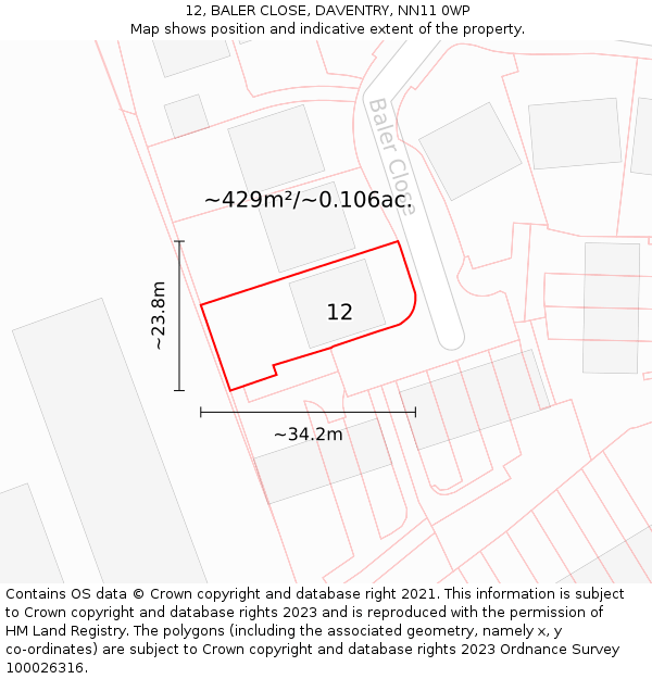 12, BALER CLOSE, DAVENTRY, NN11 0WP: Plot and title map