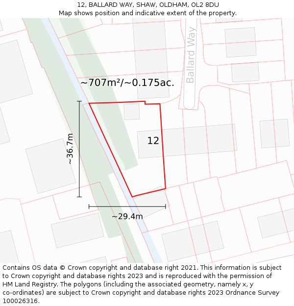 12, BALLARD WAY, SHAW, OLDHAM, OL2 8DU: Plot and title map