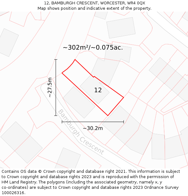 12, BAMBURGH CRESCENT, WORCESTER, WR4 0QX: Plot and title map