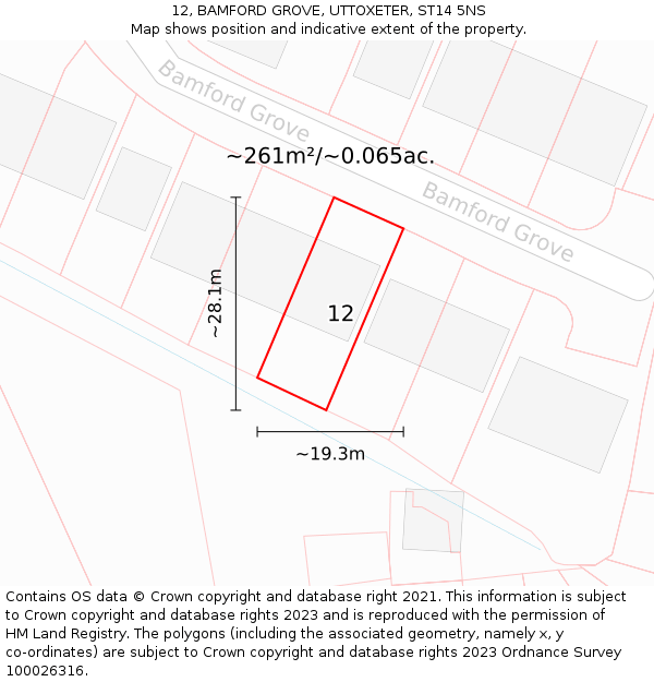12, BAMFORD GROVE, UTTOXETER, ST14 5NS: Plot and title map