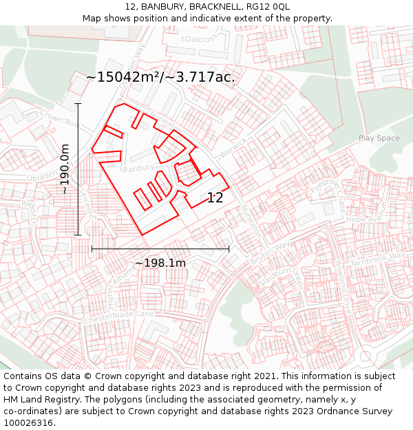 12, BANBURY, BRACKNELL, RG12 0QL: Plot and title map