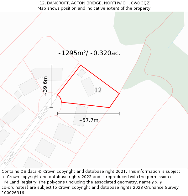 12, BANCROFT, ACTON BRIDGE, NORTHWICH, CW8 3QZ: Plot and title map