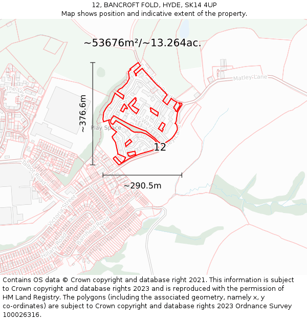 12, BANCROFT FOLD, HYDE, SK14 4UP: Plot and title map