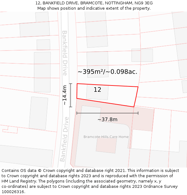 12, BANKFIELD DRIVE, BRAMCOTE, NOTTINGHAM, NG9 3EG: Plot and title map