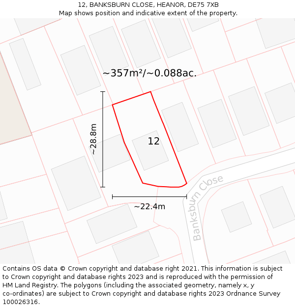 12, BANKSBURN CLOSE, HEANOR, DE75 7XB: Plot and title map