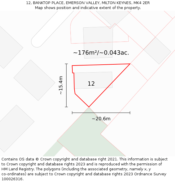 12, BANKTOP PLACE, EMERSON VALLEY, MILTON KEYNES, MK4 2ER: Plot and title map