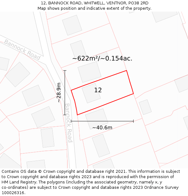 12, BANNOCK ROAD, WHITWELL, VENTNOR, PO38 2RD: Plot and title map