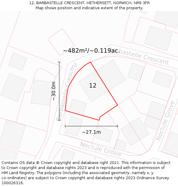 12, BARBASTELLE CRESCENT, HETHERSETT, NORWICH, NR9 3FR: Plot and title map