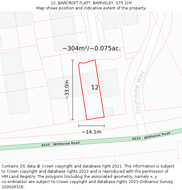 12, BARCROFT FLATT, BARNSLEY, S75 1HY: Plot and title map