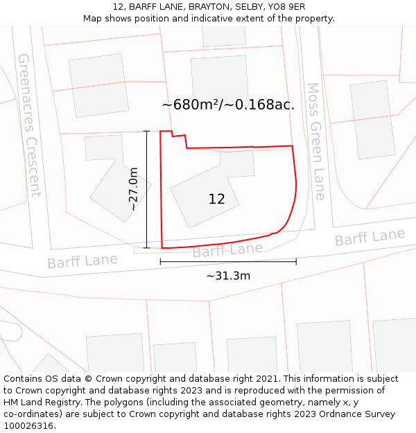 12, BARFF LANE, BRAYTON, SELBY, YO8 9ER: Plot and title map
