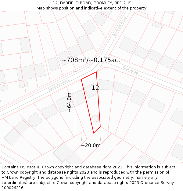 12, BARFIELD ROAD, BROMLEY, BR1 2HS: Plot and title map