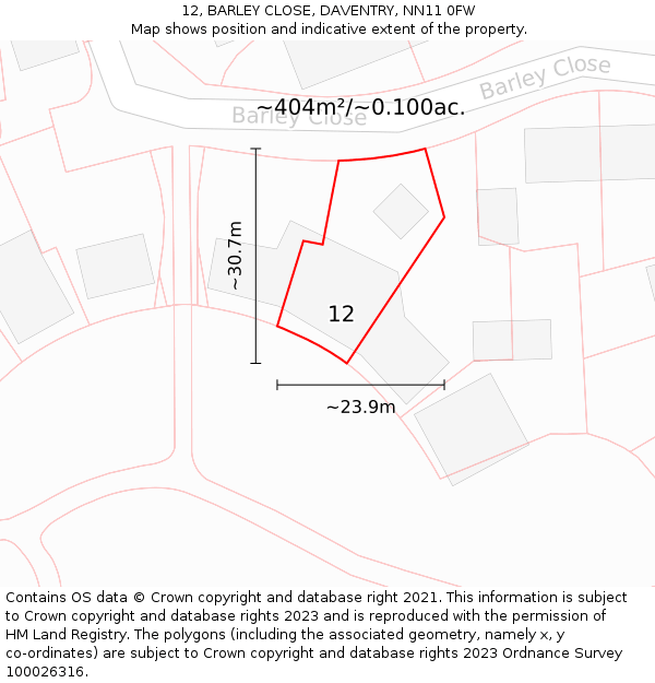 12, BARLEY CLOSE, DAVENTRY, NN11 0FW: Plot and title map