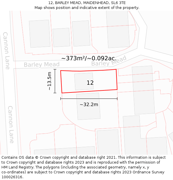 12, BARLEY MEAD, MAIDENHEAD, SL6 3TE: Plot and title map