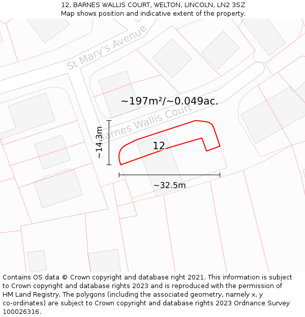 12, BARNES WALLIS COURT, WELTON, LINCOLN, LN2 3SZ: Plot and title map