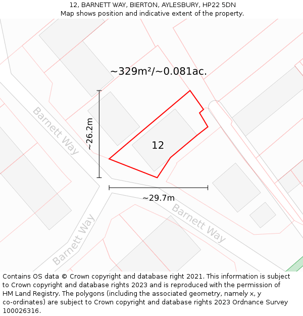 12, BARNETT WAY, BIERTON, AYLESBURY, HP22 5DN: Plot and title map