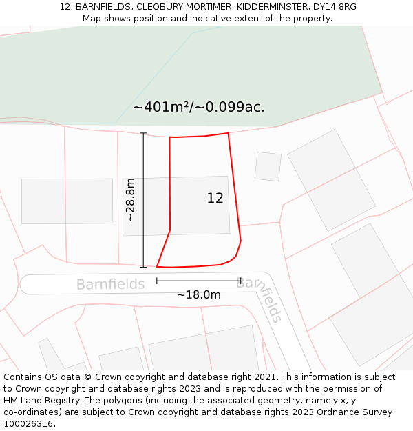 12, BARNFIELDS, CLEOBURY MORTIMER, KIDDERMINSTER, DY14 8RG: Plot and title map