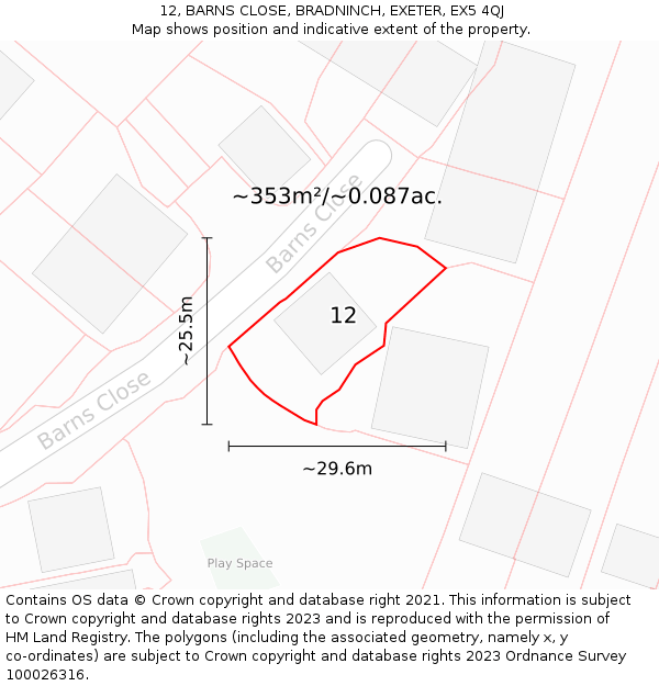12, BARNS CLOSE, BRADNINCH, EXETER, EX5 4QJ: Plot and title map