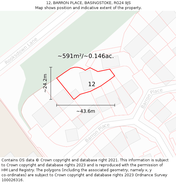 12, BARRON PLACE, BASINGSTOKE, RG24 9JS: Plot and title map