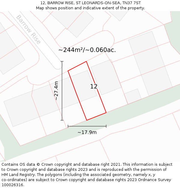 12, BARROW RISE, ST LEONARDS-ON-SEA, TN37 7ST: Plot and title map