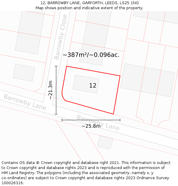 12, BARROWBY LANE, GARFORTH, LEEDS, LS25 1NG: Plot and title map