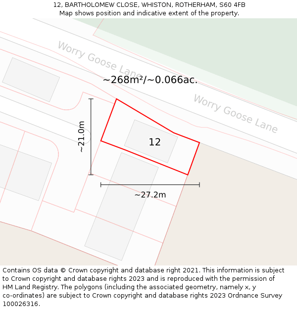 12, BARTHOLOMEW CLOSE, WHISTON, ROTHERHAM, S60 4FB: Plot and title map