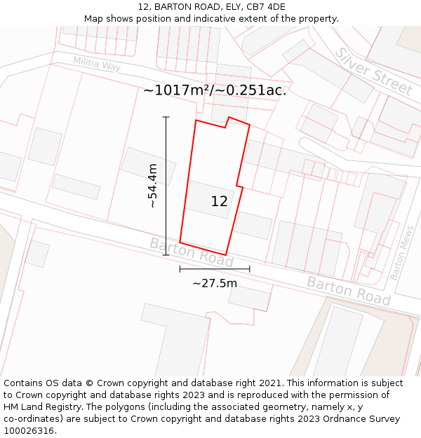12, BARTON ROAD, ELY, CB7 4DE: Plot and title map
