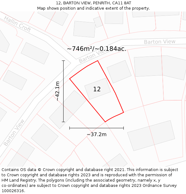 12, BARTON VIEW, PENRITH, CA11 8AT: Plot and title map