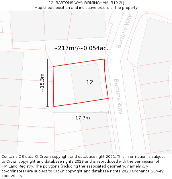 12, BARTONS WAY, BIRMINGHAM, B19 2LJ: Plot and title map