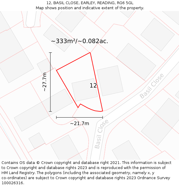 12, BASIL CLOSE, EARLEY, READING, RG6 5GL: Plot and title map