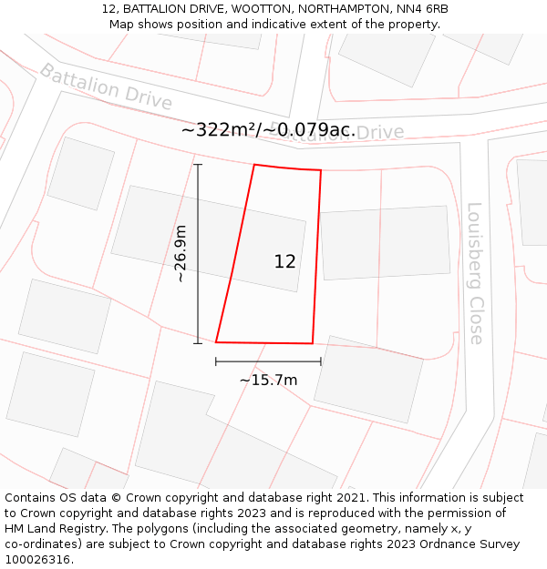 12, BATTALION DRIVE, WOOTTON, NORTHAMPTON, NN4 6RB: Plot and title map