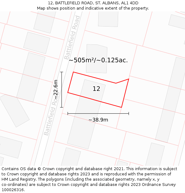 12, BATTLEFIELD ROAD, ST. ALBANS, AL1 4DD: Plot and title map