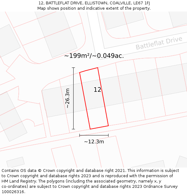 12, BATTLEFLAT DRIVE, ELLISTOWN, COALVILLE, LE67 1FJ: Plot and title map