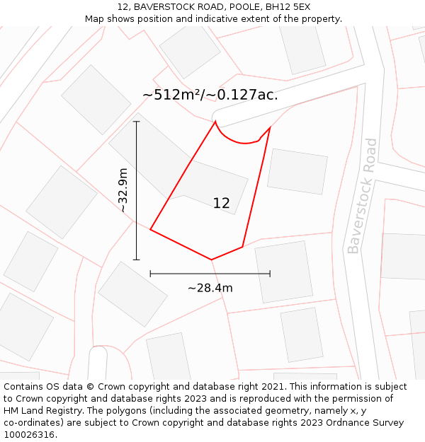 12, BAVERSTOCK ROAD, POOLE, BH12 5EX: Plot and title map