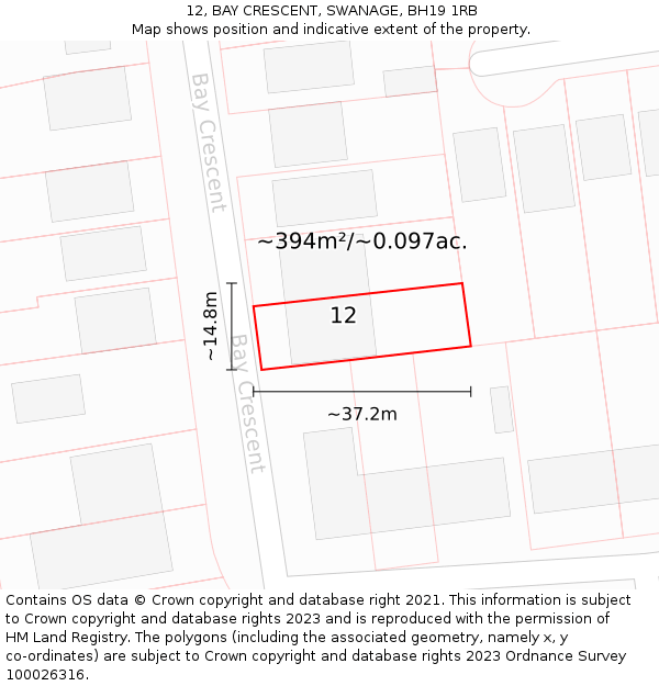 12, BAY CRESCENT, SWANAGE, BH19 1RB: Plot and title map