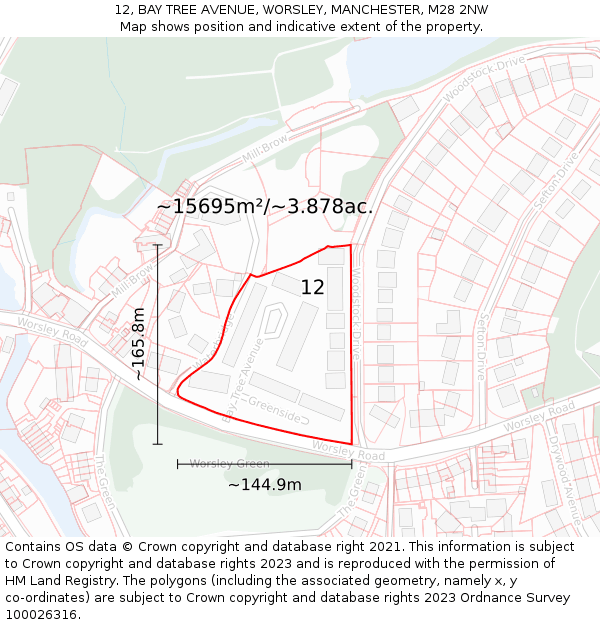 12, BAY TREE AVENUE, WORSLEY, MANCHESTER, M28 2NW: Plot and title map