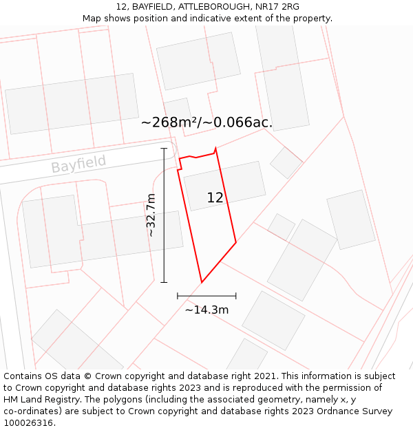 12, BAYFIELD, ATTLEBOROUGH, NR17 2RG: Plot and title map