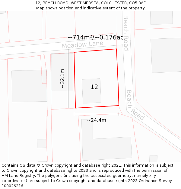12, BEACH ROAD, WEST MERSEA, COLCHESTER, CO5 8AD: Plot and title map