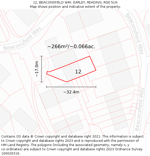 12, BEACONSFIELD WAY, EARLEY, READING, RG6 5UX: Plot and title map