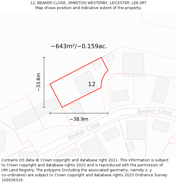 12, BEAKER CLOSE, SMEETON WESTERBY, LEICESTER, LE8 0RT: Plot and title map