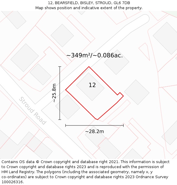 12, BEARSFIELD, BISLEY, STROUD, GL6 7DB: Plot and title map