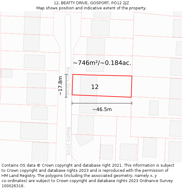 12, BEATTY DRIVE, GOSPORT, PO12 2JZ: Plot and title map