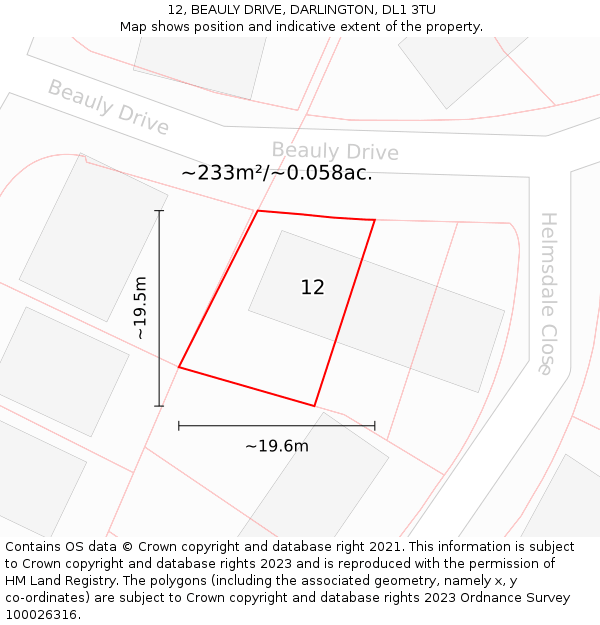 12, BEAULY DRIVE, DARLINGTON, DL1 3TU: Plot and title map