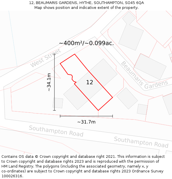 12, BEAUMARIS GARDENS, HYTHE, SOUTHAMPTON, SO45 6QA: Plot and title map