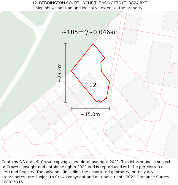 12, BEDDINGTON COURT, LYCHPIT, BASINGSTOKE, RG24 8YZ: Plot and title map