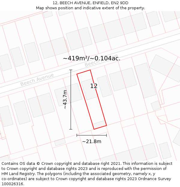 12, BEECH AVENUE, ENFIELD, EN2 9DD: Plot and title map