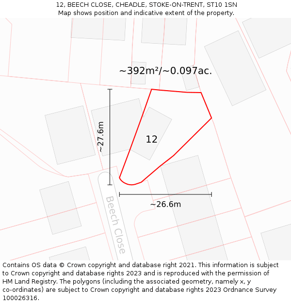 12, BEECH CLOSE, CHEADLE, STOKE-ON-TRENT, ST10 1SN: Plot and title map