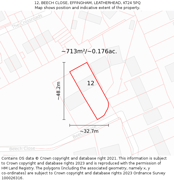 12, BEECH CLOSE, EFFINGHAM, LEATHERHEAD, KT24 5PQ: Plot and title map