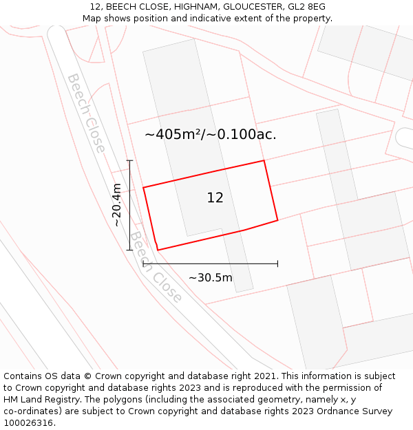 12, BEECH CLOSE, HIGHNAM, GLOUCESTER, GL2 8EG: Plot and title map